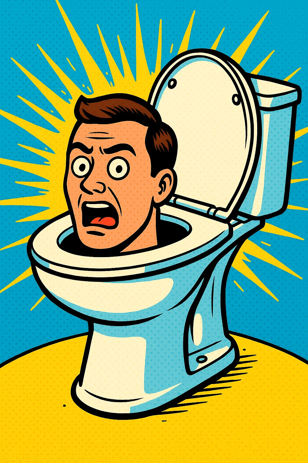Toilet with a human head sticking out, inspired by Skibidi Toilet meme, comic style, bright colors emoji