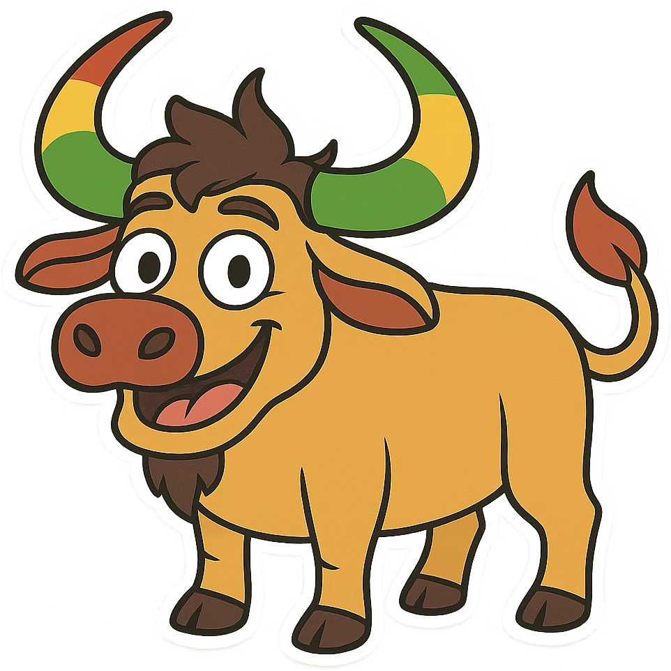 cartoon sticker of a happy colorful Kurdish water buffalo, no flag, no text, suitable for WhatsApp and Instagram, transparent background emoji