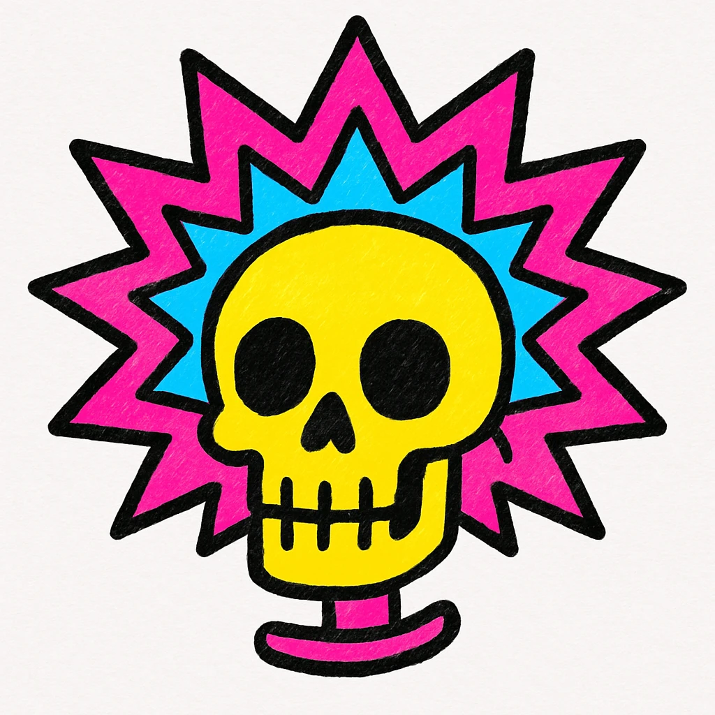 skull with a dramatic blast effect, stylized and eye-catching, bold and colorful emoji