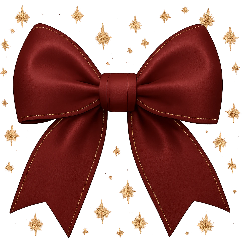Change the sparkly pink bow with a soft gradient, stars, and gold outline to a burgundy color, keeping the gold outline and stars intact. The background should be transparent. emoji