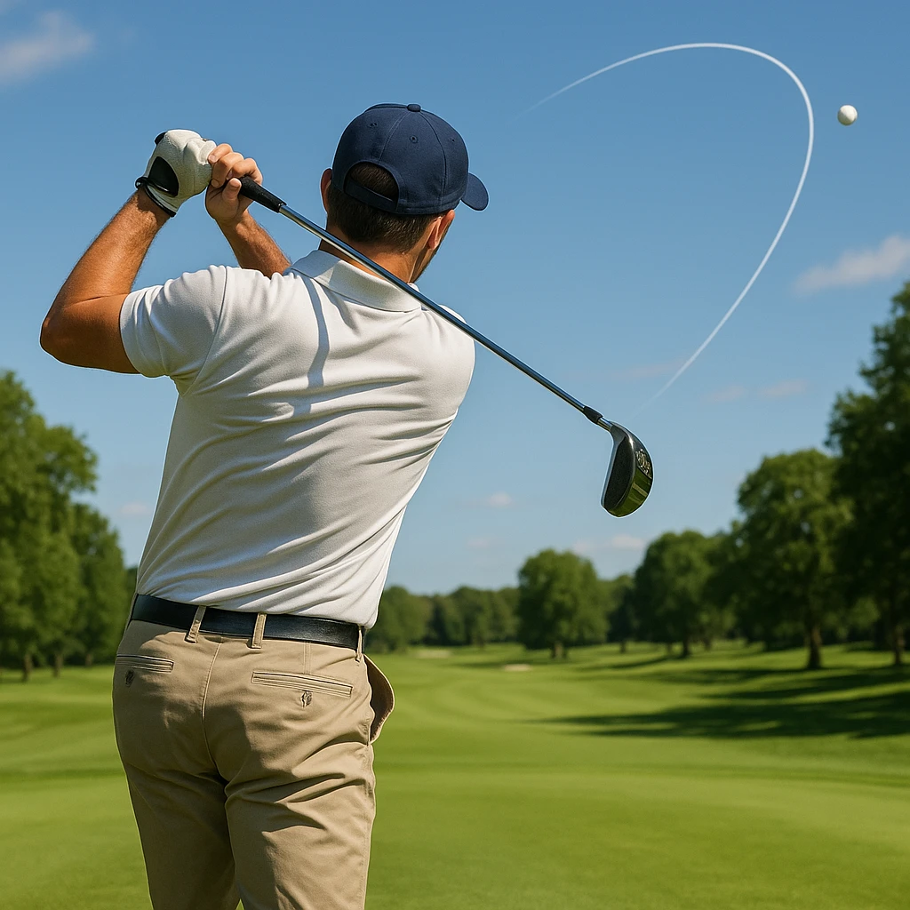 A golfer hitting a slice back view emoji