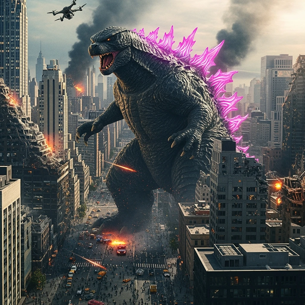 godzilla attackig ny emoji