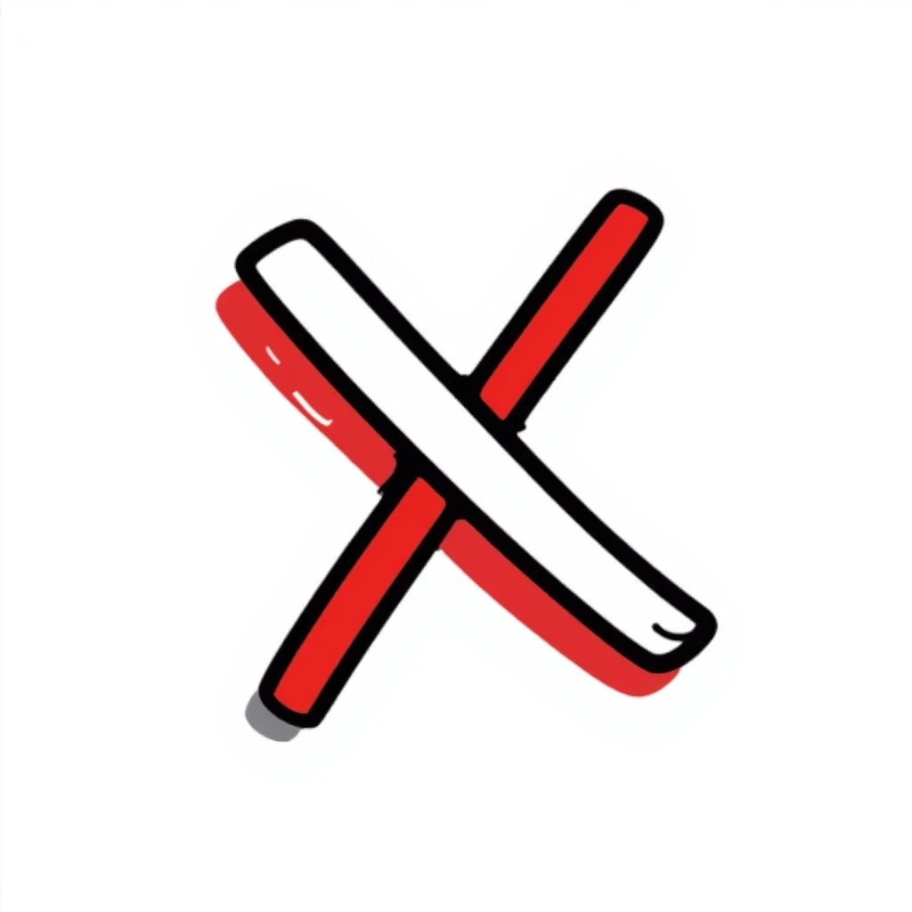 red X mark icon, marker pen texture, hand drawn outline style emoji