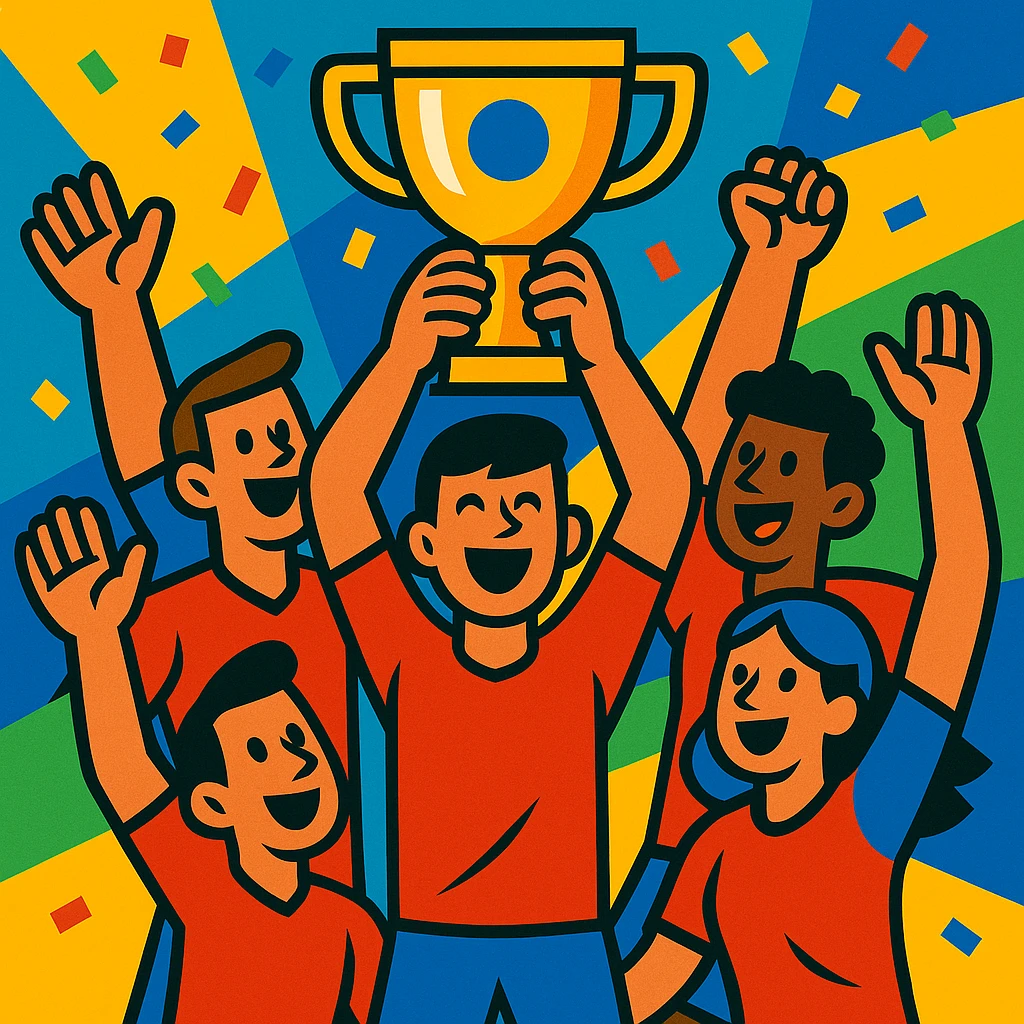 team celebrating with trophy emoji