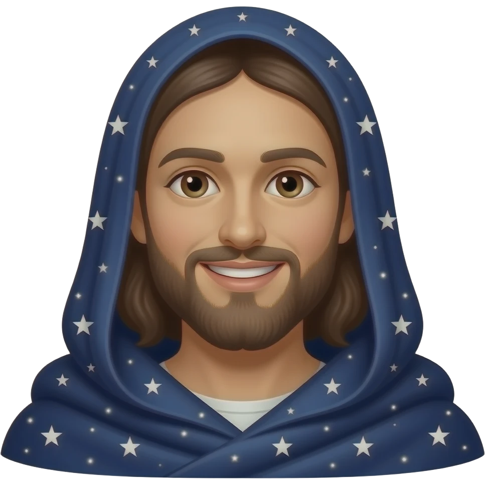 Smiling Jesus wear a night sky drape emoji