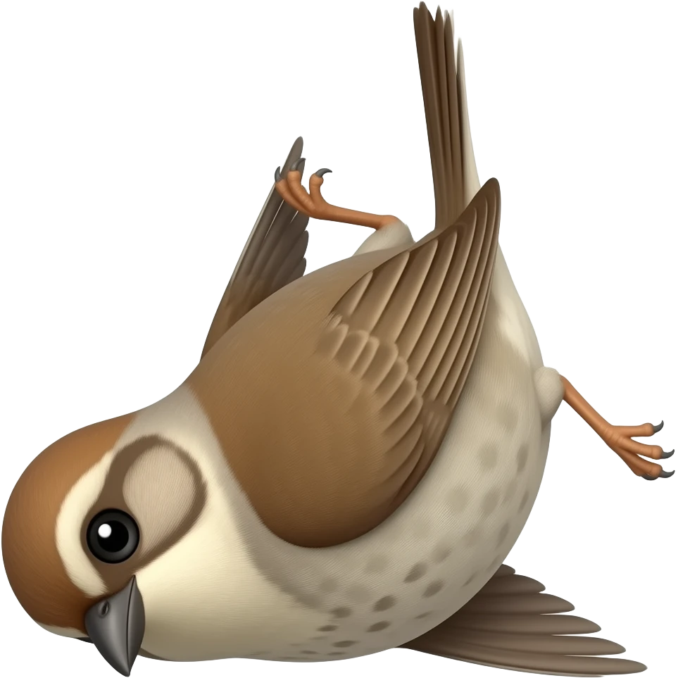 Brown and red color 3D Render iPhone emoji png of a songbird lying sprawled pinned upwards emoji
