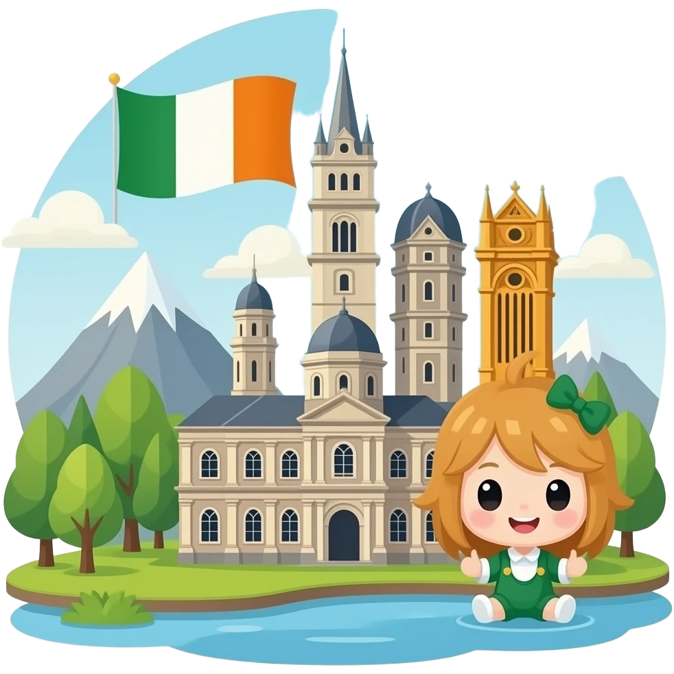 3D isometric emoji of Ireland landmarks, cute chibi, glossy, vibrant, minimal background emoji