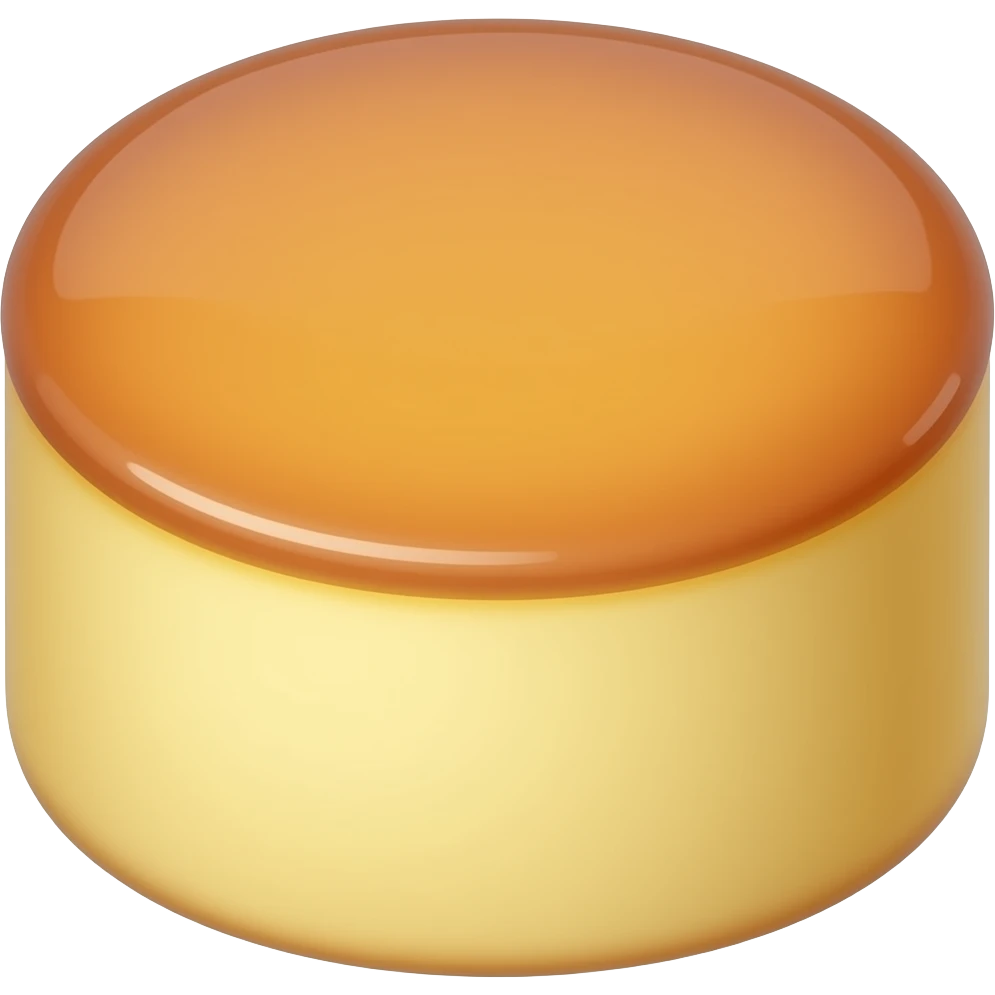 cute mini butter cake dessert emoji, solid round dome cake with a smooth glossy butter glaze, golden brown top and soft cake body, no hole in the center, not a donut, kawaii dessert style, simple sticker emoji, transparent background emoji