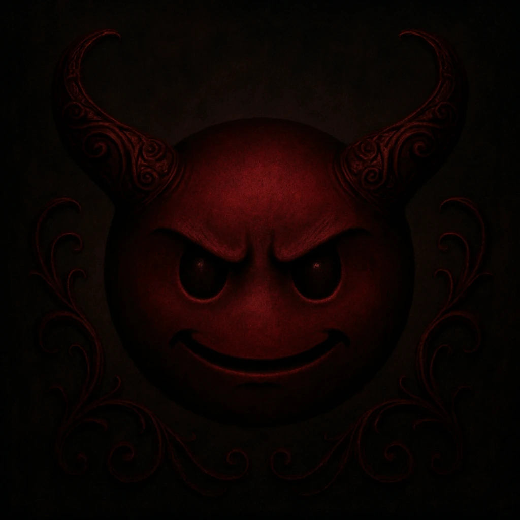 devil emoji, gothic style, dark red, ornate horns, elegant and sinister, moody atmosphere emoji