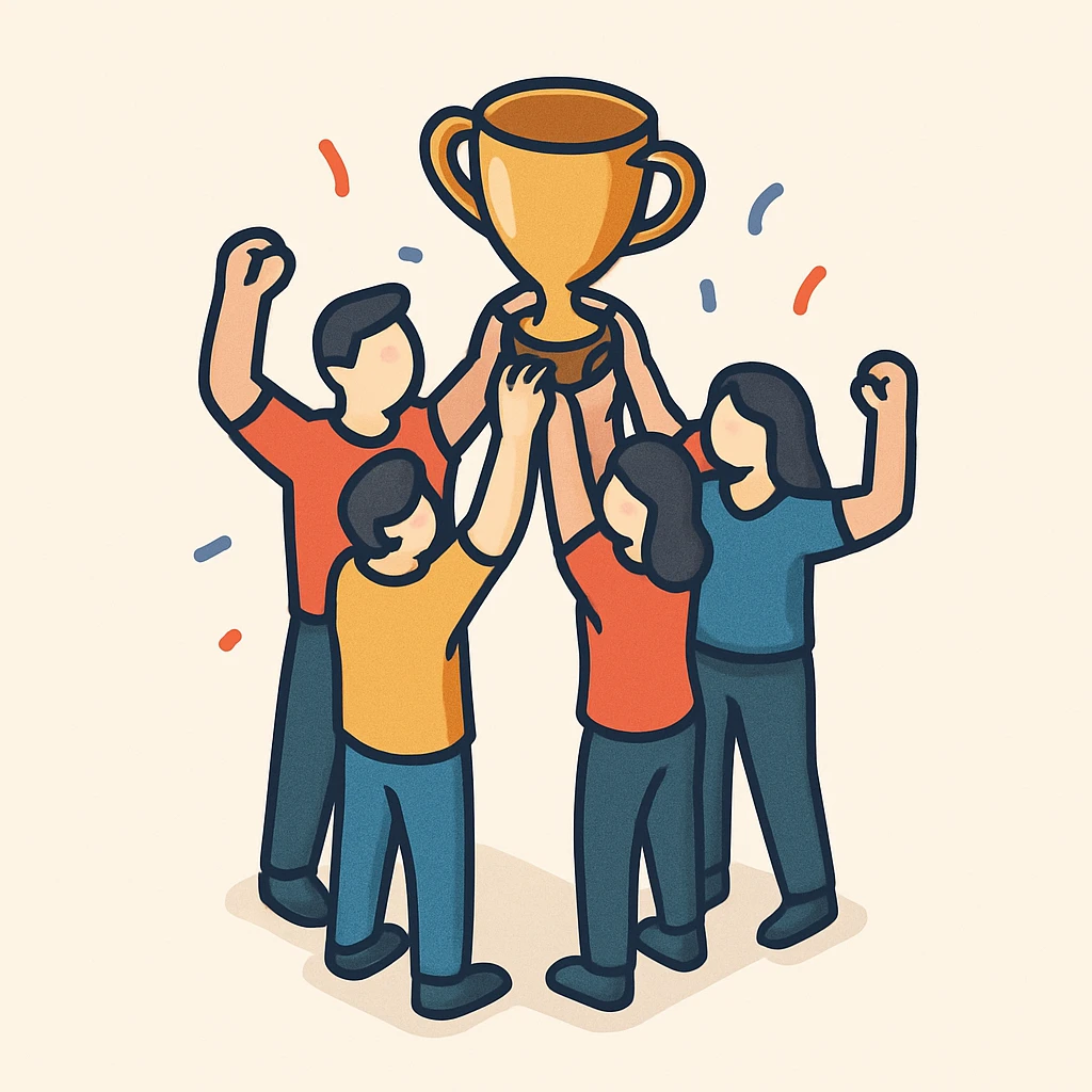team celebrating with trophy emoji