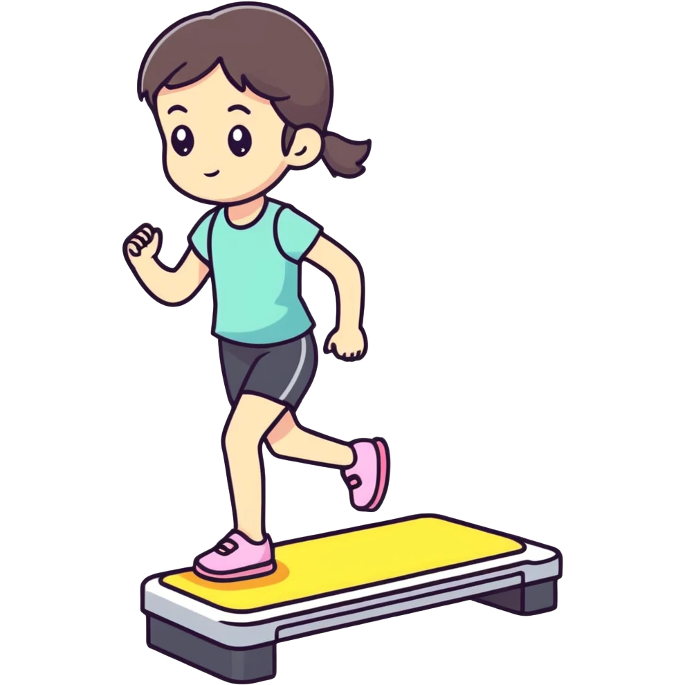 Girl using mini stepper sweating  emoji