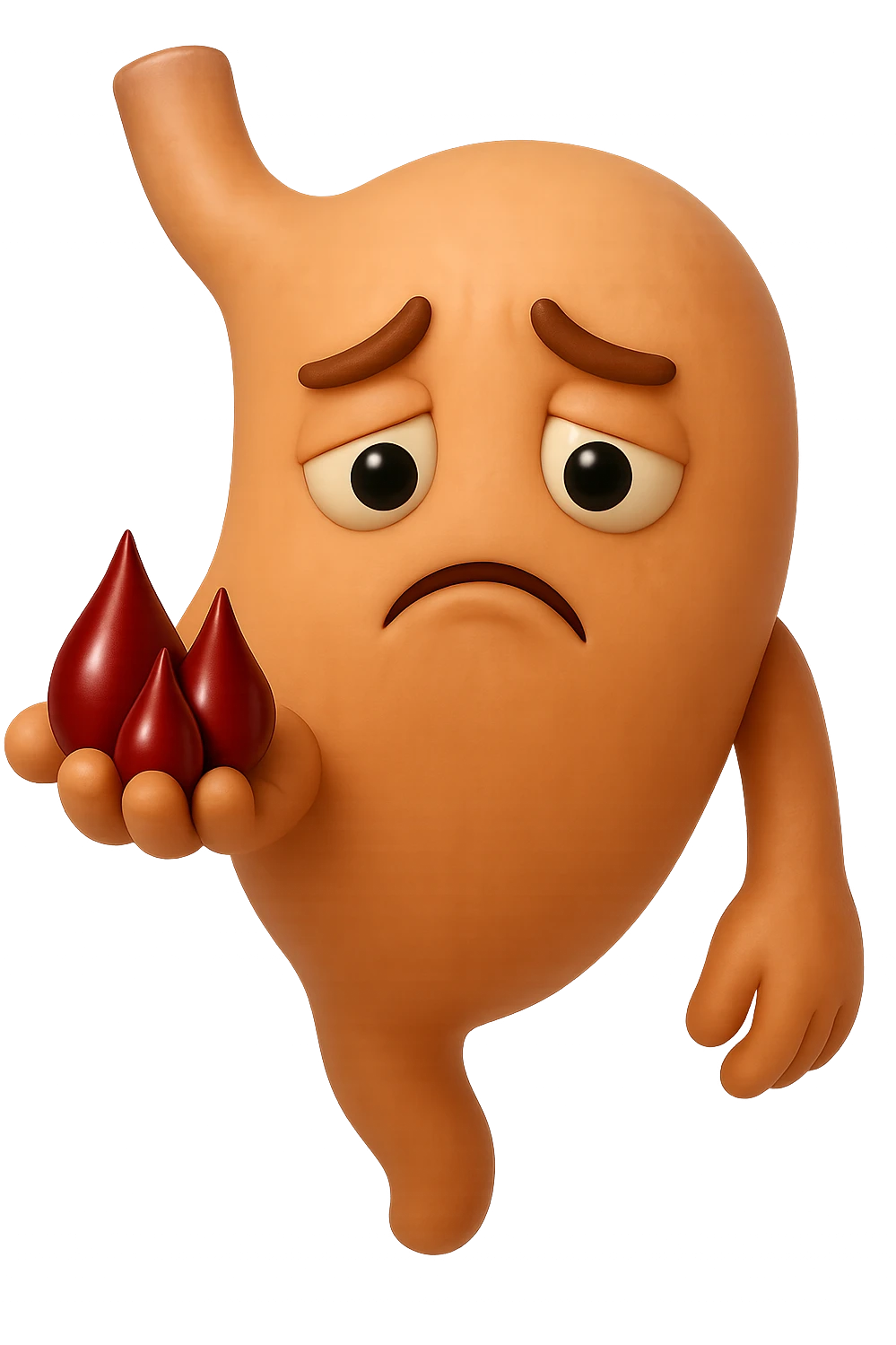 emoji stile iphone 3d di stomaco triste con 3 gocce di sangue 3d in mano, iperrealistiche 4k emoji