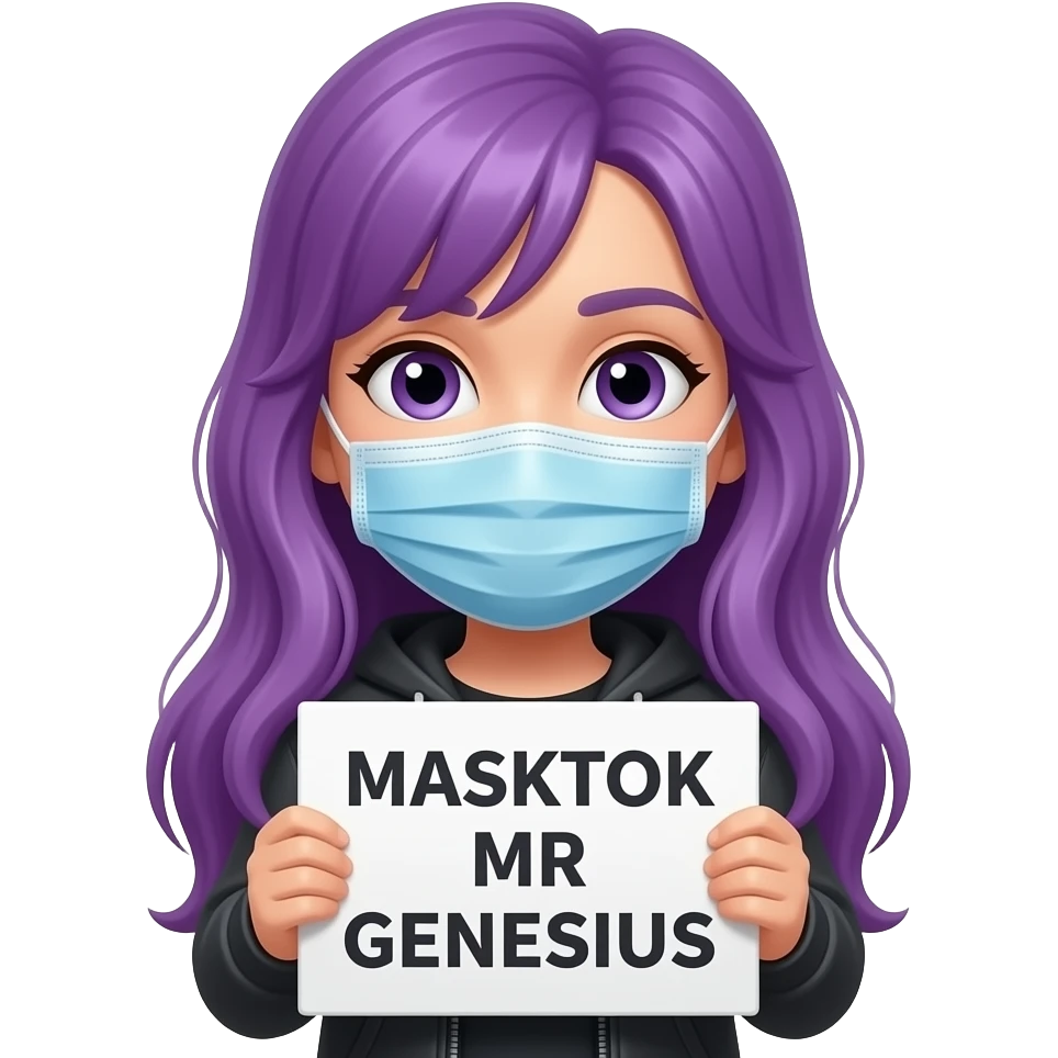 girl with long purple hair with a MASKTOK MR GENESIUS sign emoji