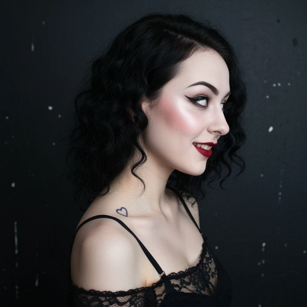 goth profile picture with a heart accent, cute, expressive, minimal emoji
