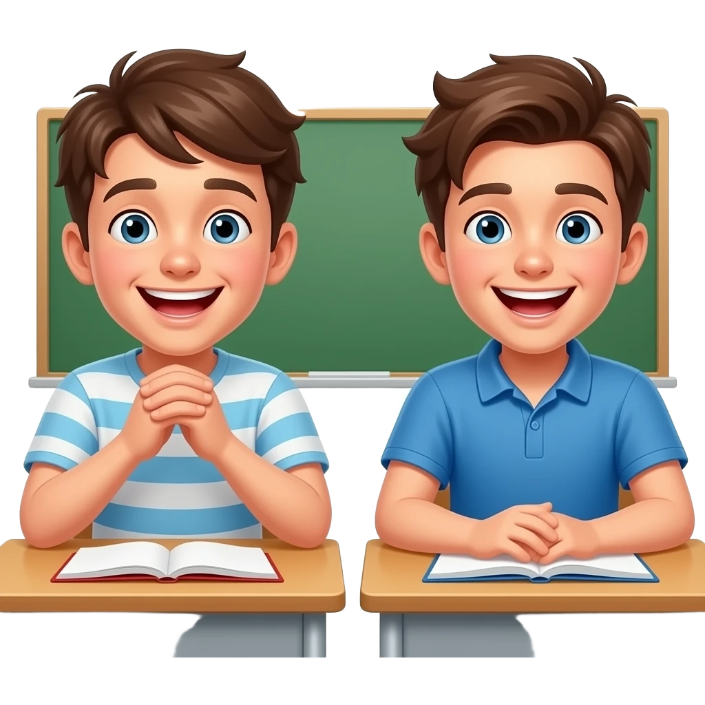 two friends boy talking in a class laughing out loud emoji