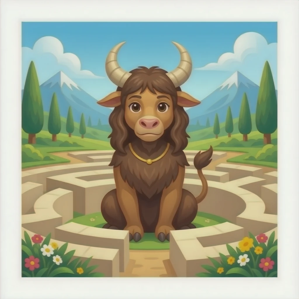 The Minotaur sits with his mother in the middle of the labyrinth emoji