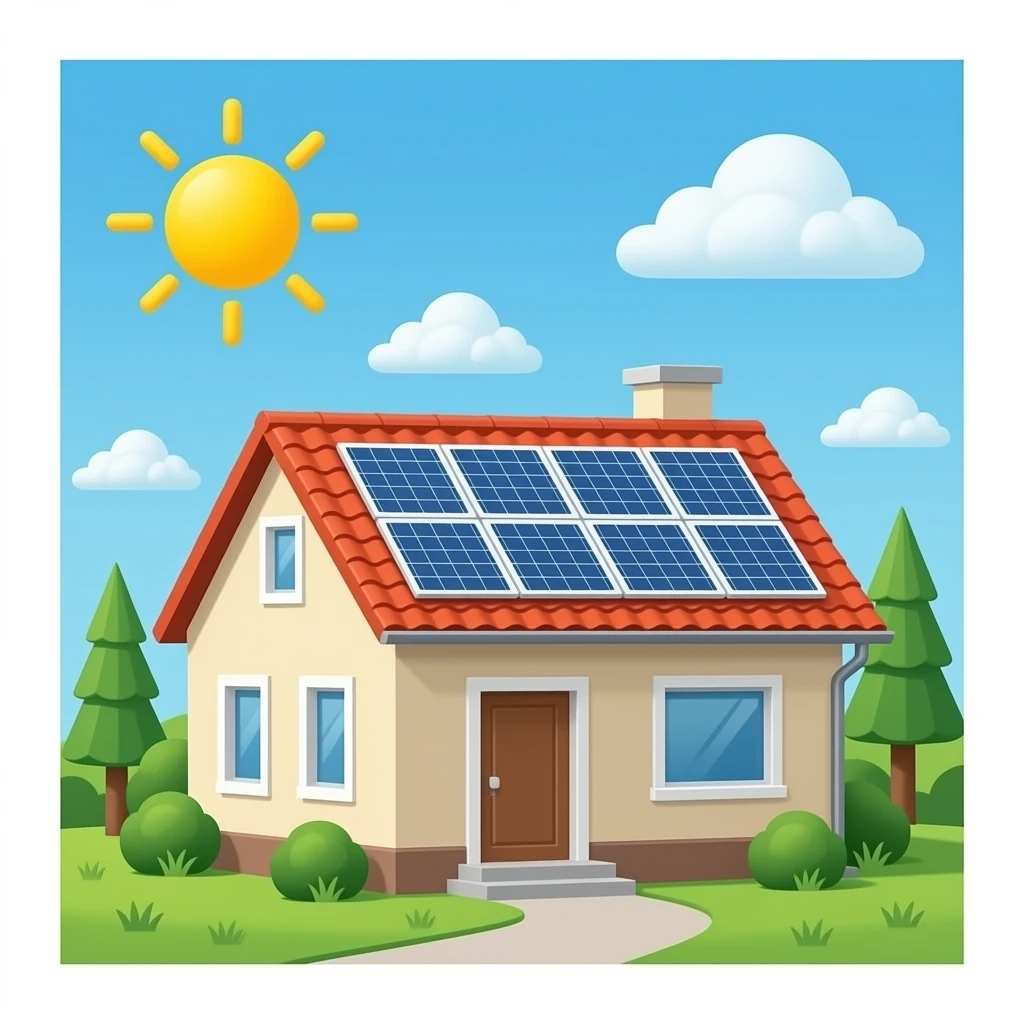 Solar panel installed at roof top of a house emoji