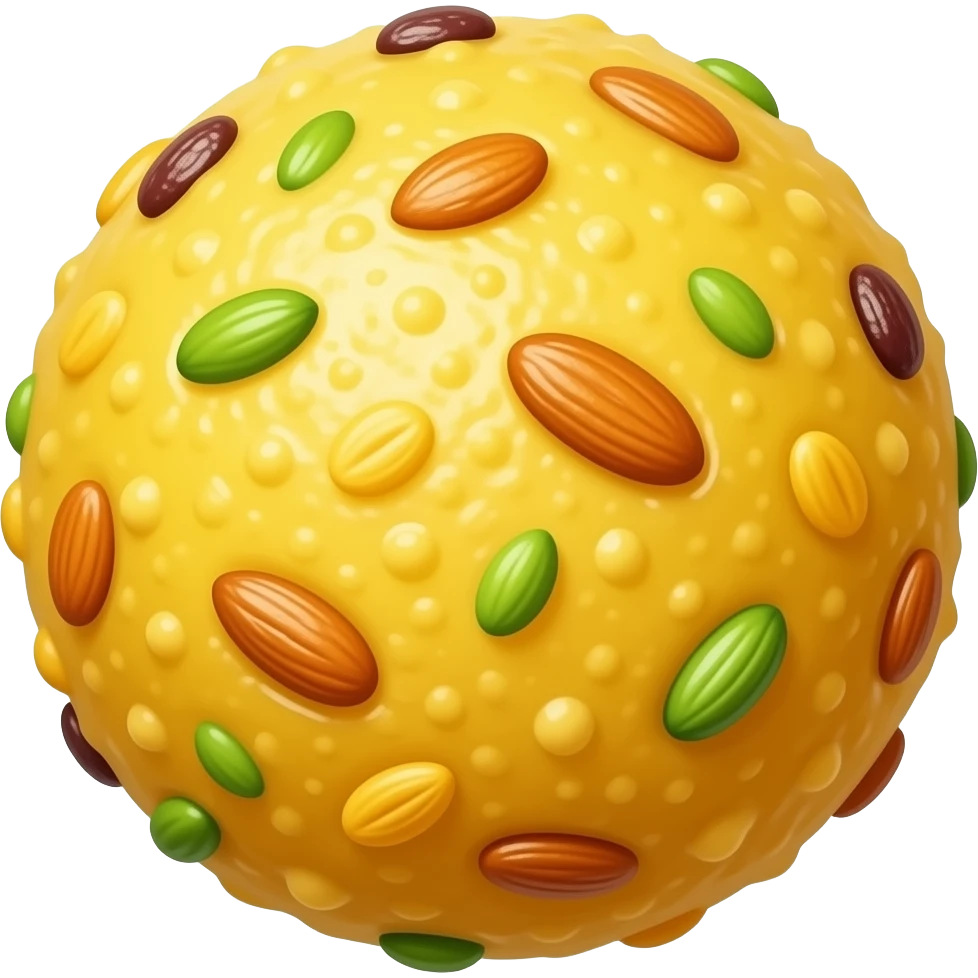 Yellow laddu with lot of dry fruits remove the plate emoji