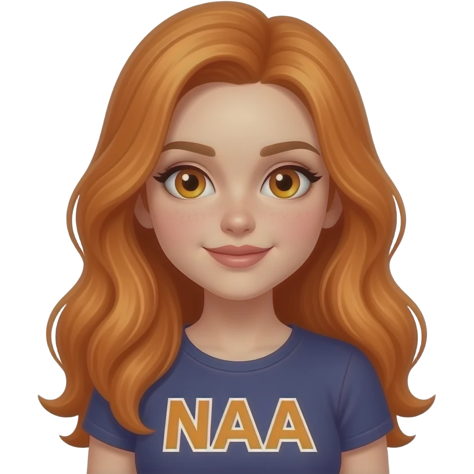 sexy girl with long ginger hair and ginger eyes a top with NAA written on it emoji