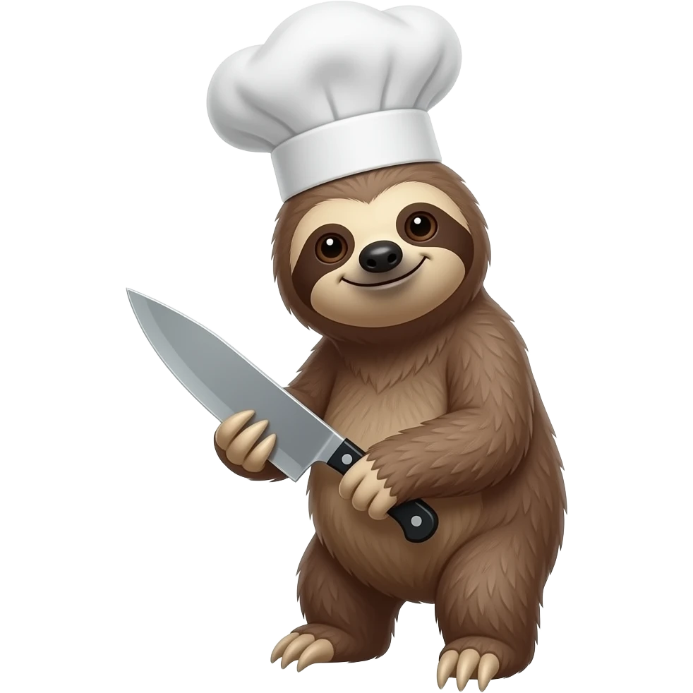 turn back looking askance going smiling evil killer sloth chef's knife emoji