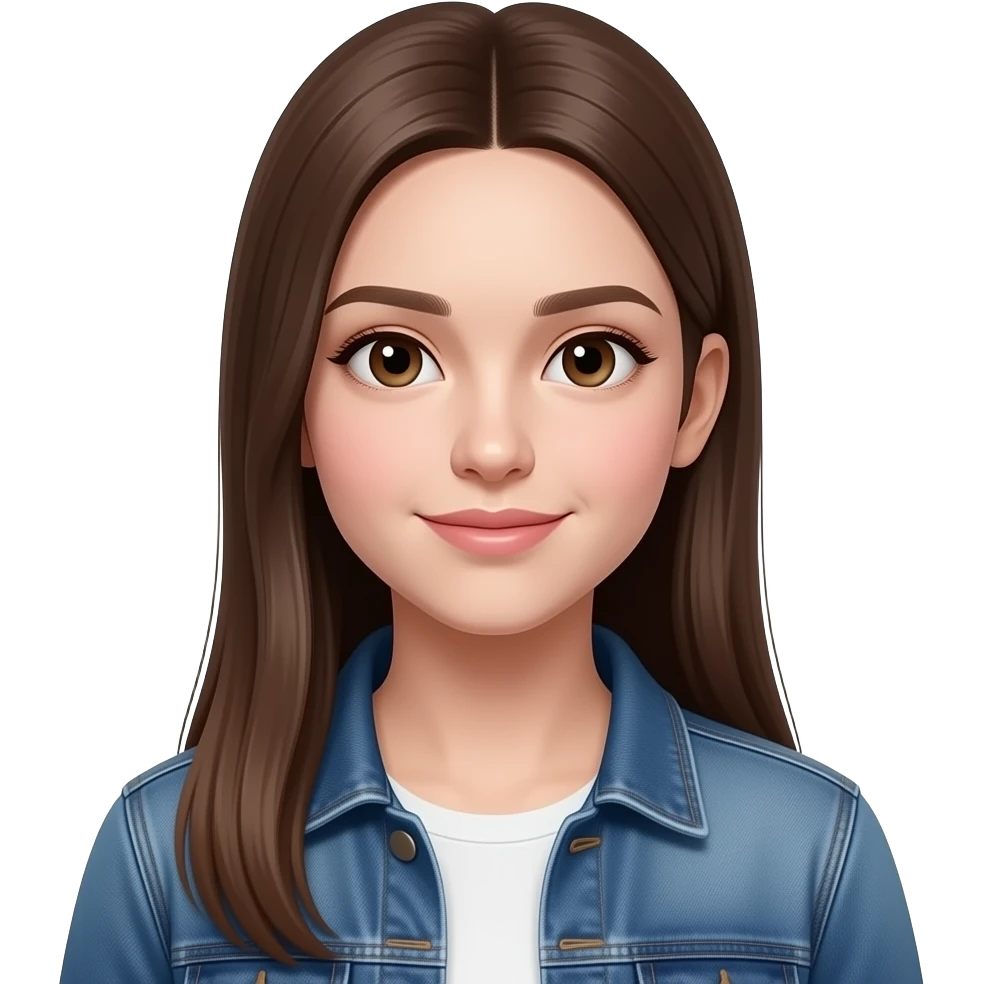 realistic beautiful super white pale skin long straight brown girl brown eyes long face wearing jeans overall HD emoji
