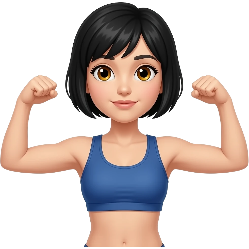 Con cabello corto negro  ojos miel haciendo ejercicio emoji