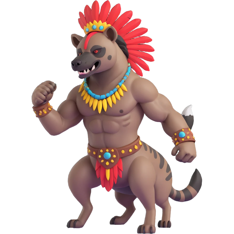 A native strong buff hyena with war bonnet flexing posing  emoji