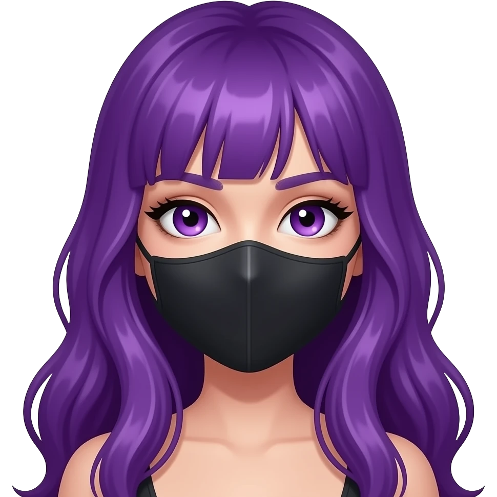 sexy girl with long purple hair and purple eyes wears a black mask emoji