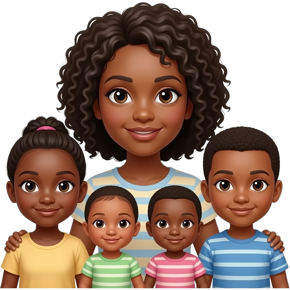 Black mom with a girl and baby twins girl and boy emoji
