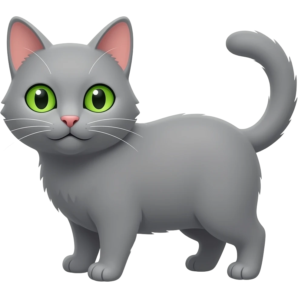 Pisica gri cu ochi verzi și fata rotundă emoji