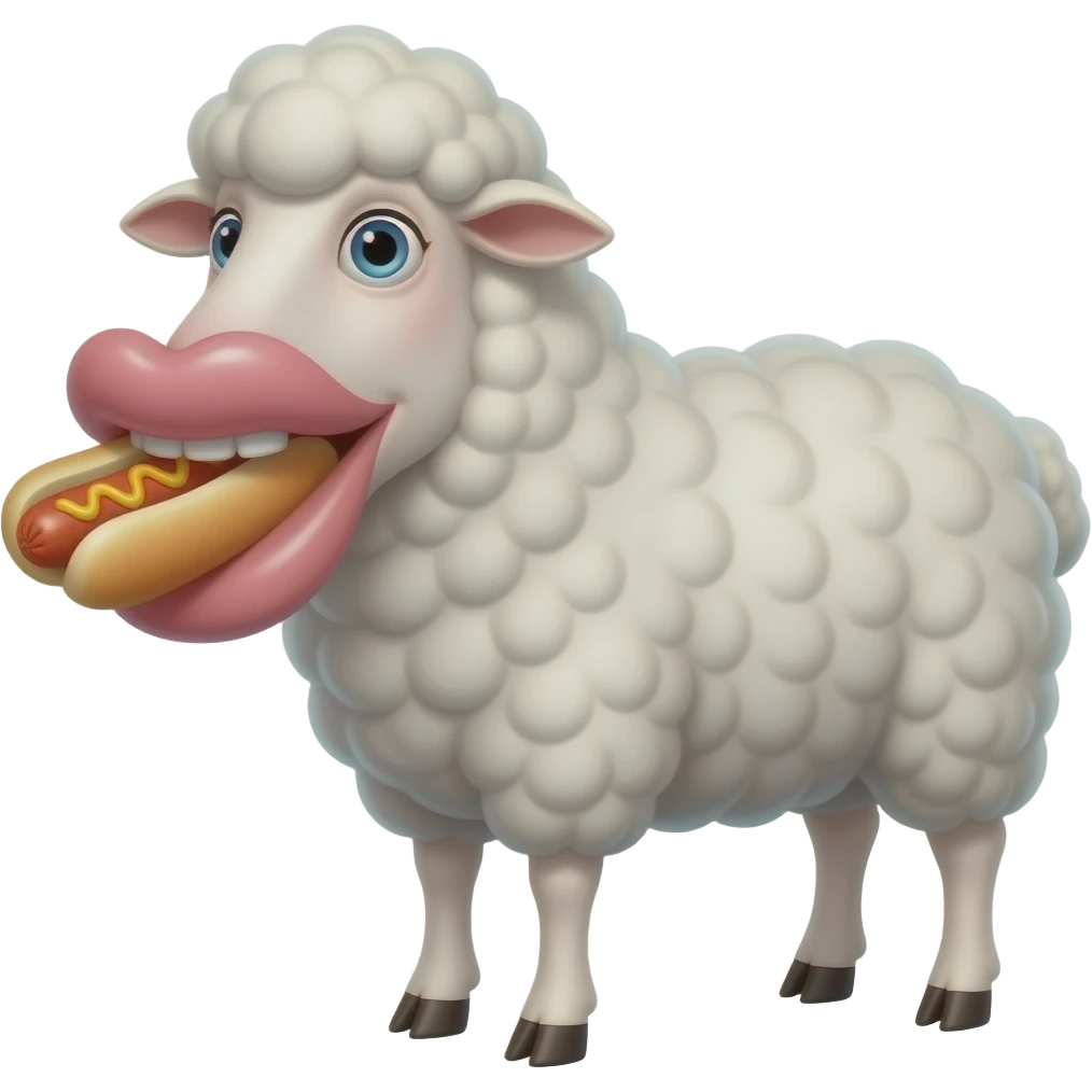 White Sheep with ultra big botox filler lips sucking off hotdog with no teeth emoji