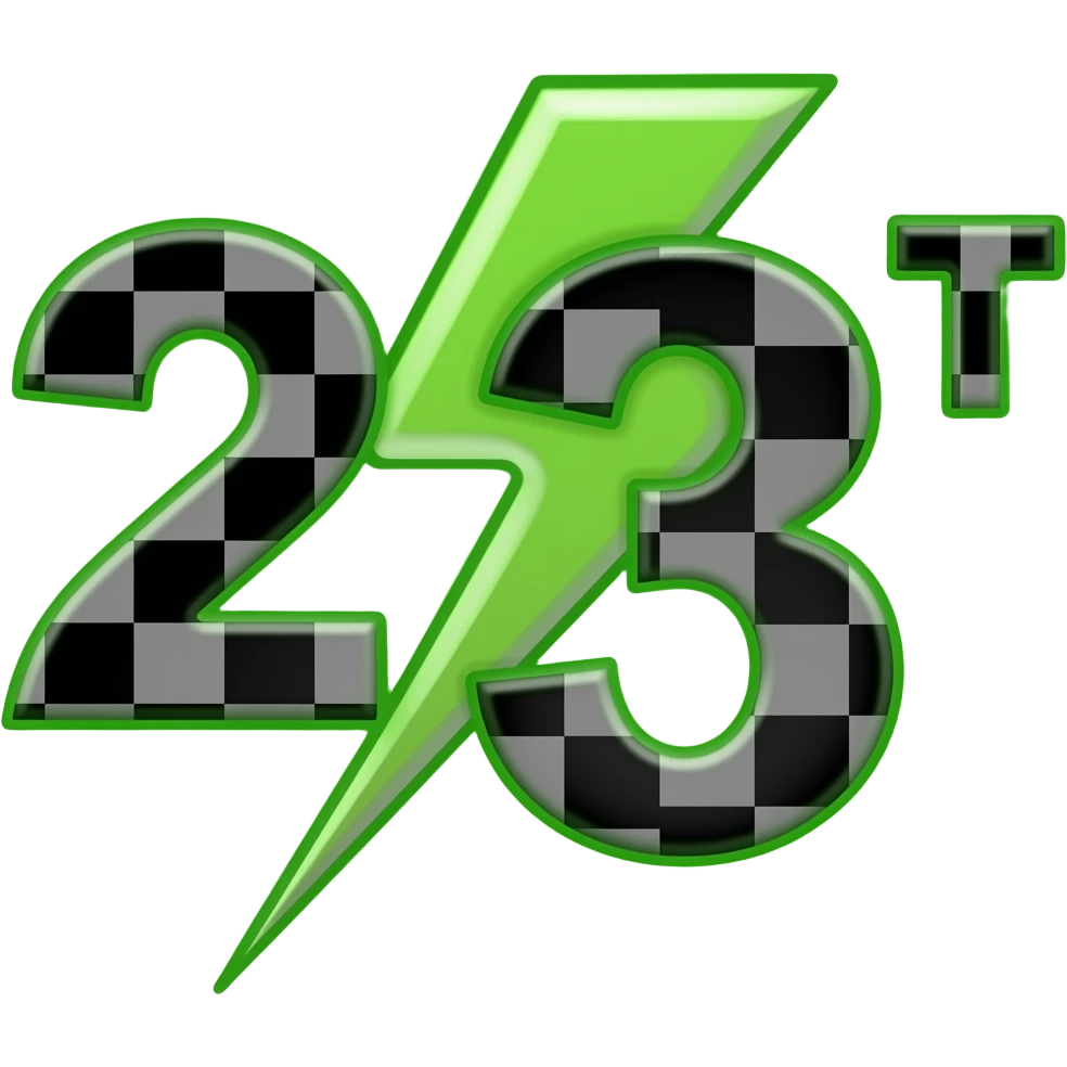 23T in neon green and black for racing numbers and lightening bolts emoji