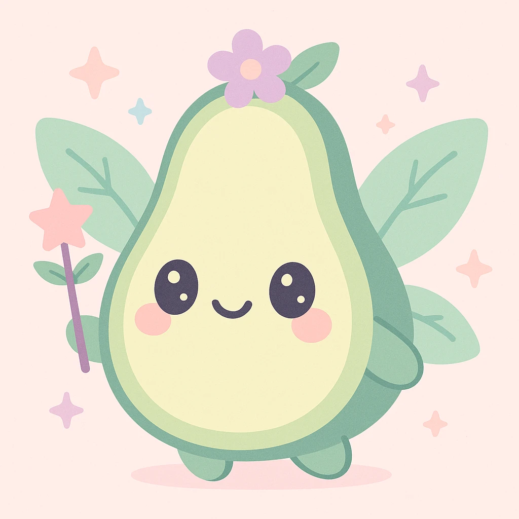 avocado fairy, holding a wand, leafy wings, enchanting, magical, cute, fantasy style emoji