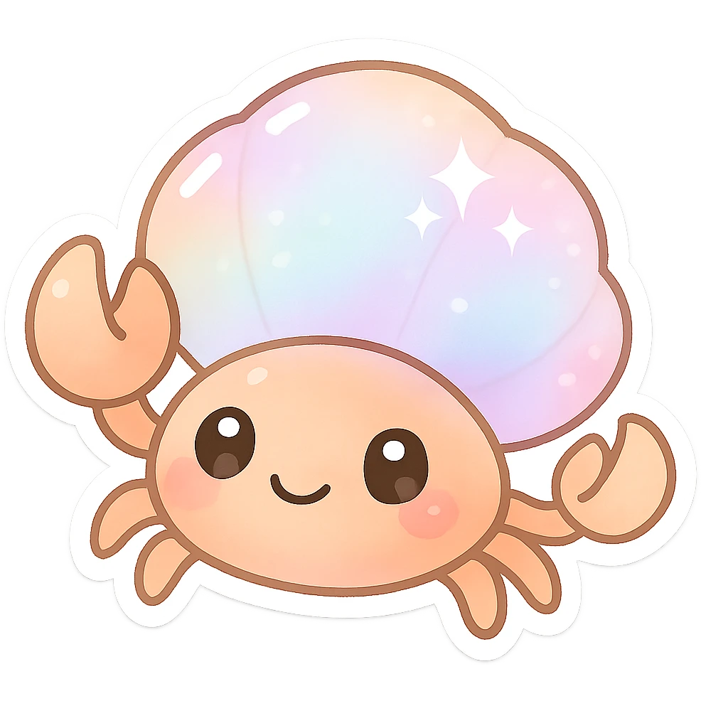 adorable crab with pearly pastel shell, shimmering effect, big eyes, minimal background emoji