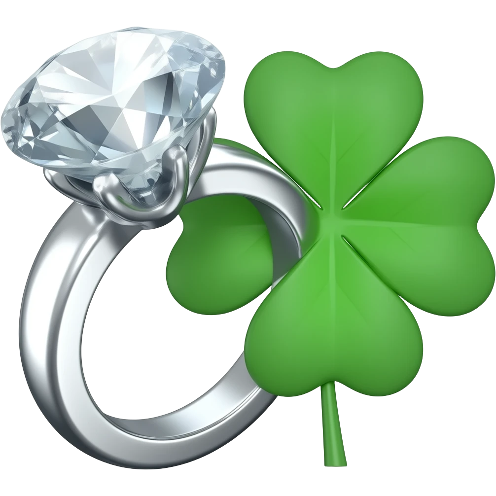 Diamond ring and a green 4 leaf clover emoji