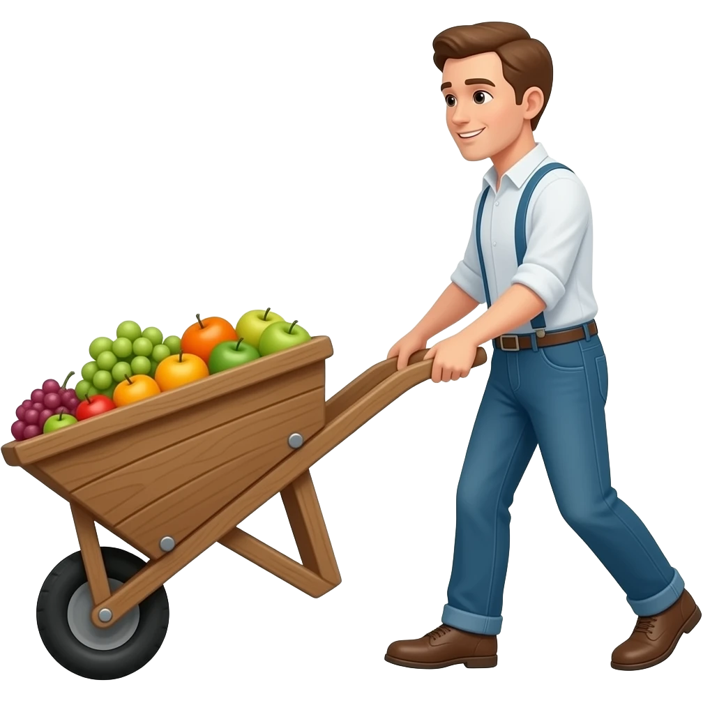 Push cart from wood and 1 wheel is fruit to thin from thin man emoji