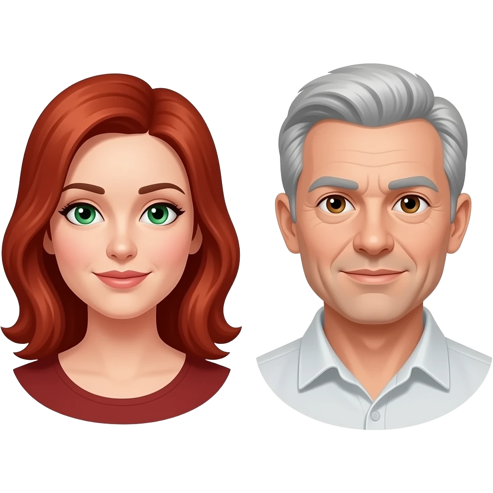with red hair and green eyes with man with grey hair and brown eyes emoji