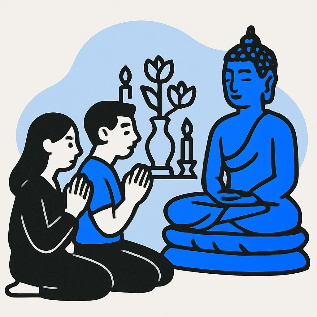 people praying in a Buddhist temple emoji