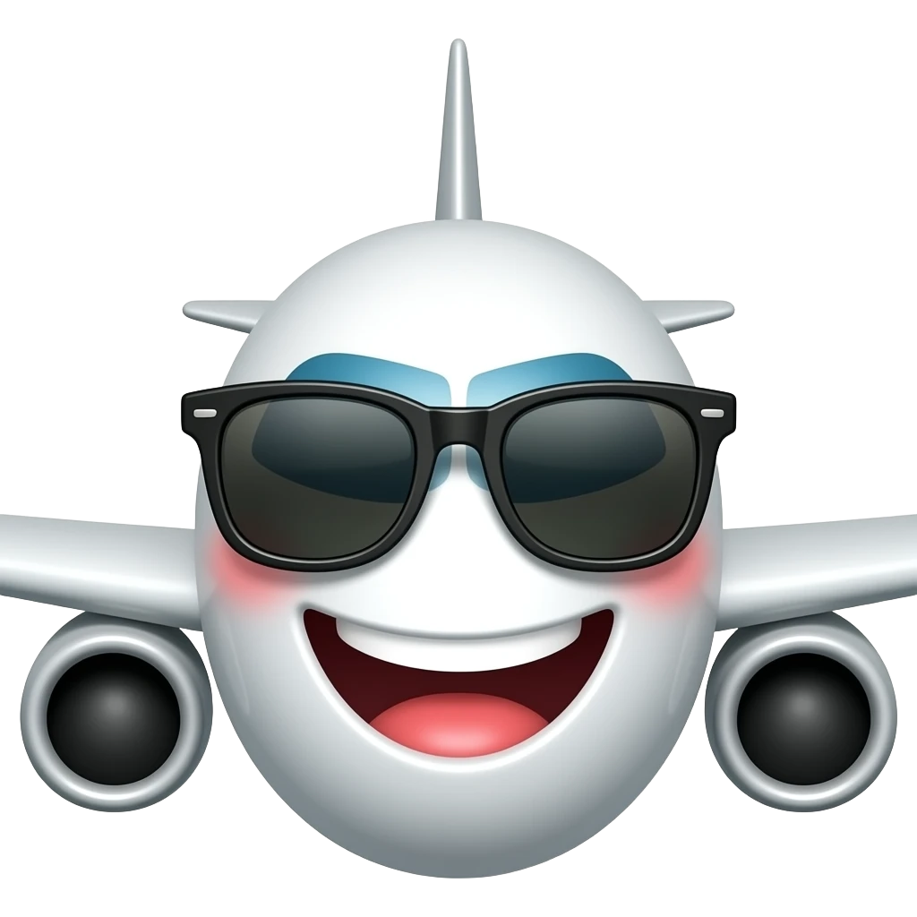 airplane with face and sunglasses emoji