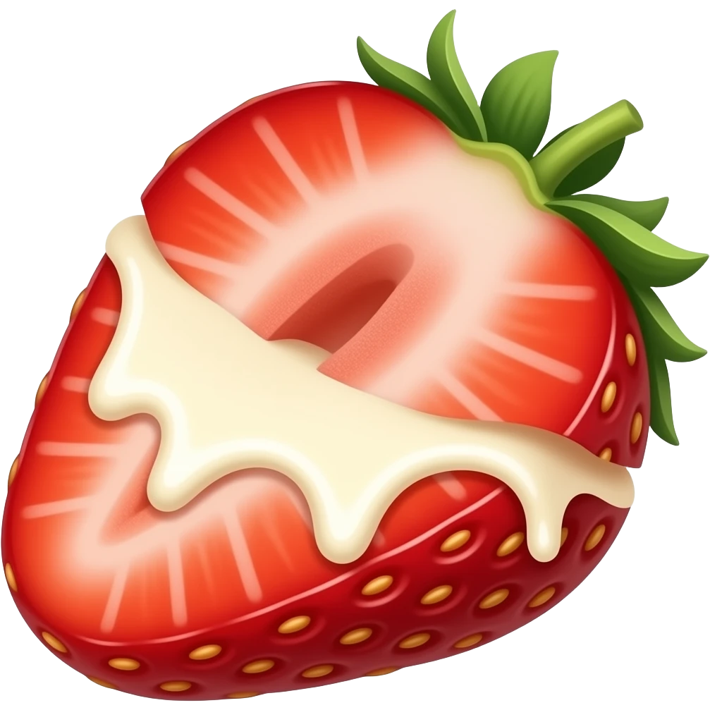 White chocolate dripping from the inside of strawberry slice emoji