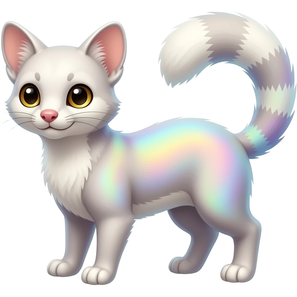 Whitish colorful iridescent genet-Fossa-civet-Feli-mustelid-creature-hybrid, full body emoji