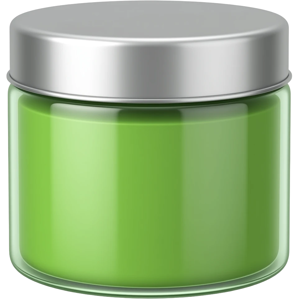 matcha tin a silver lid and matcha coloured body not transparent emoji