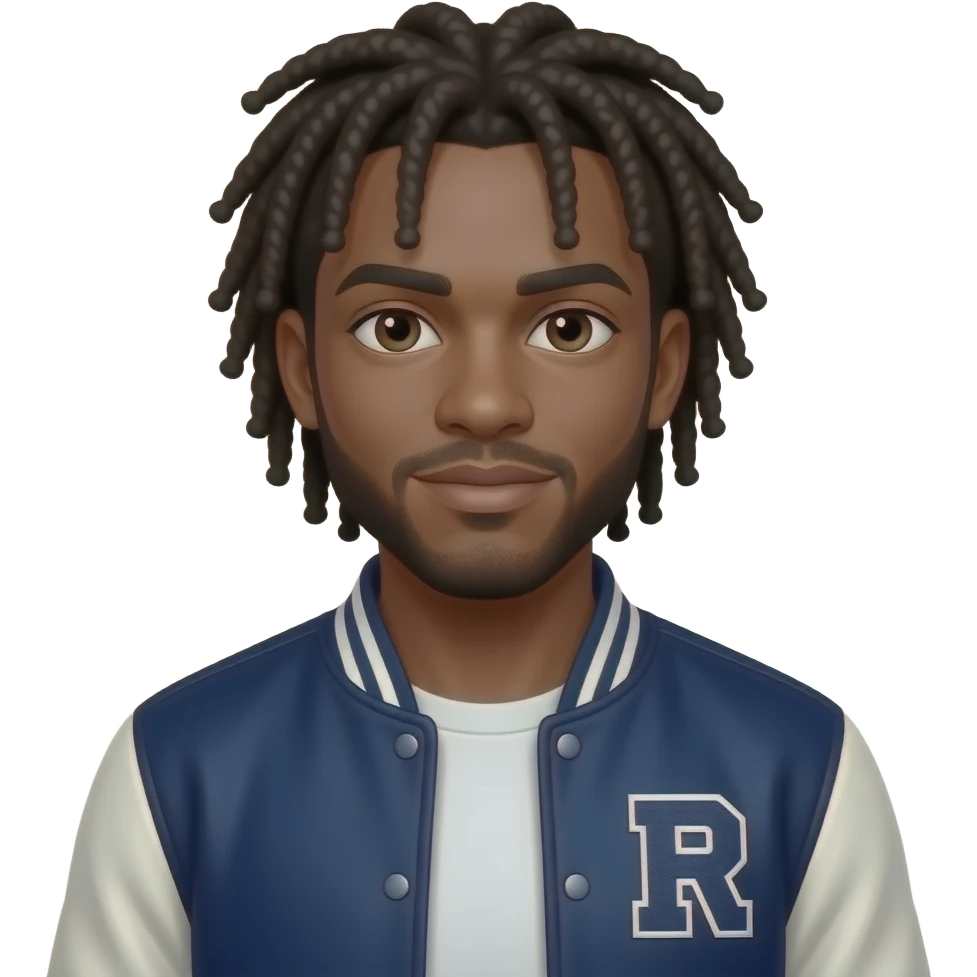 African American man with dreads and in letter man jacket emoji