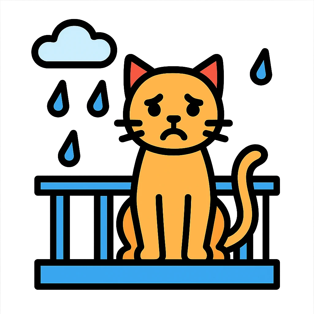 sad cat waiting for owner outside on balcony during rain emoji