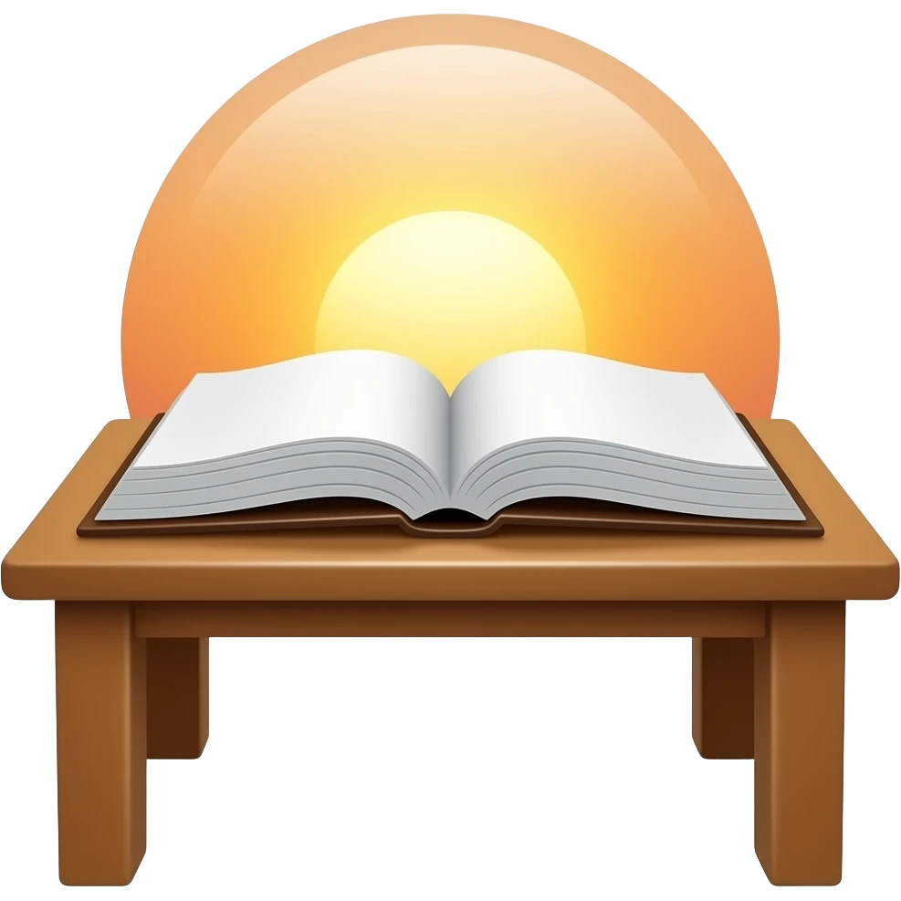 Open bible with sunrise behind it emoji