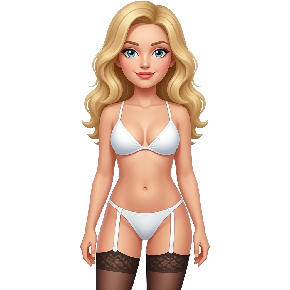 Topless blonde with a white thong and stockings emoji