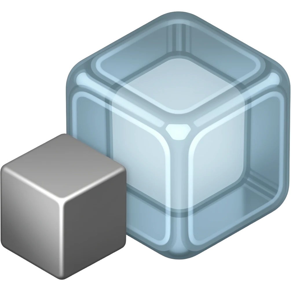 A small metal block next to a big glass brick emoji