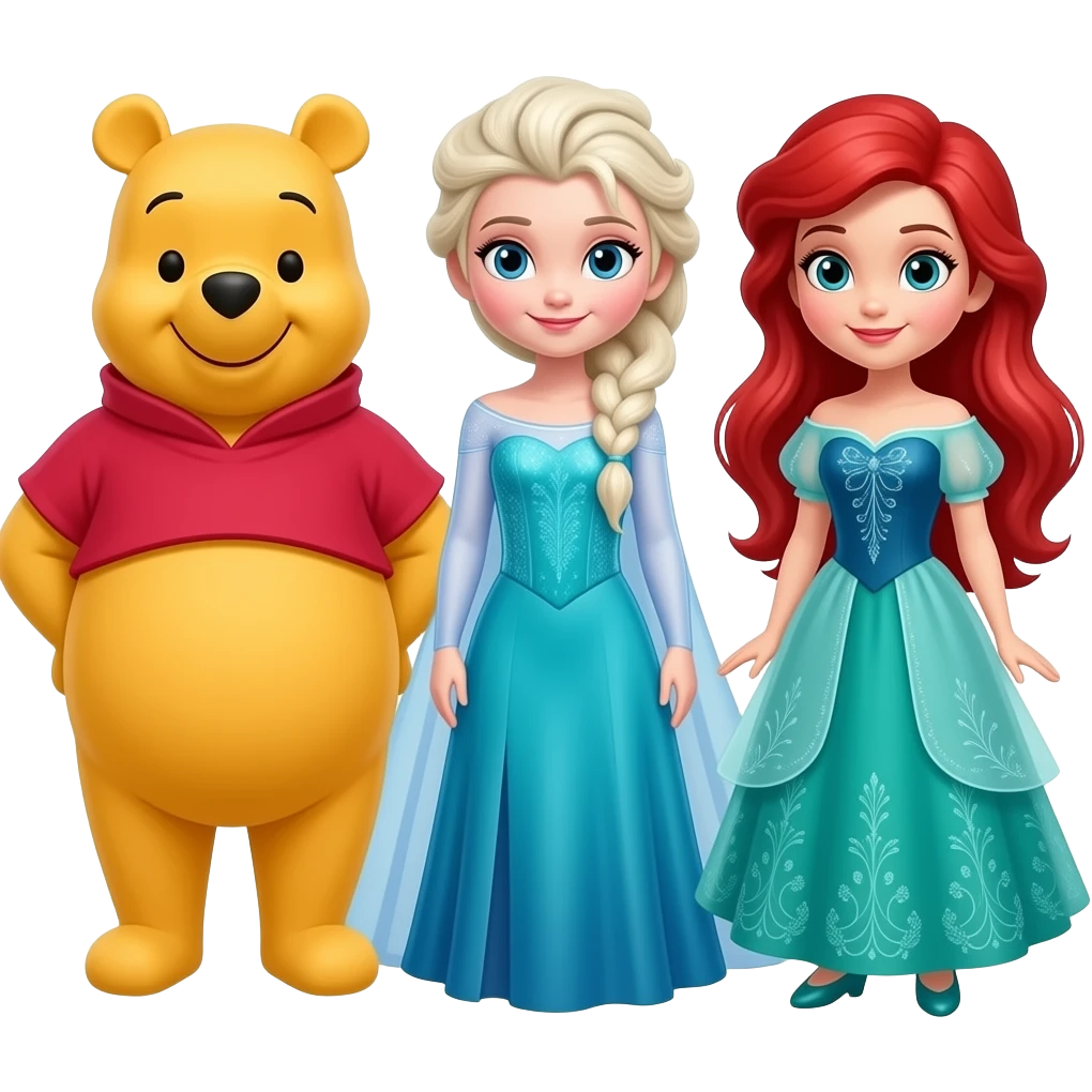 Belle, Winnie the Pooh, Elsa, and Ariel emoji