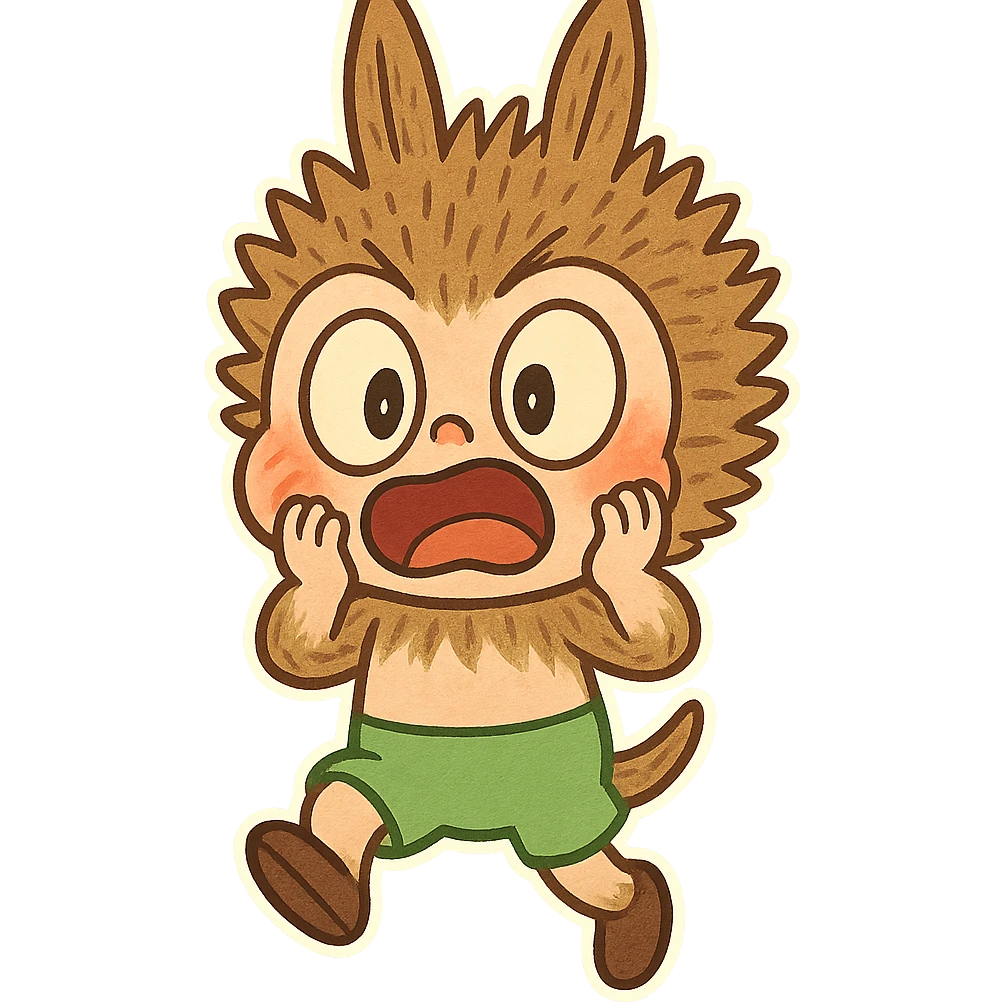 Labubu character with a shocked expression, full body, energetic pose, vibrant colors, cartoon style emoji