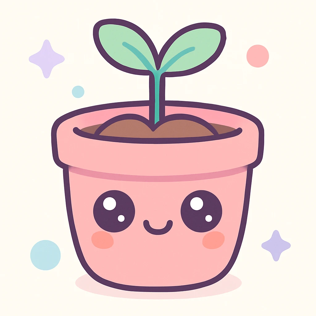 a pot with a sprout, simple smile on the pot, kawaii cute style emoji